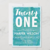 Aqua Blue 21. Geburtstag Einladung (Vorderseite)