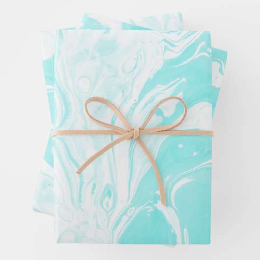 Aqua Blue Abstrakt Marble Geschenkpapier Set (Beispiel)
