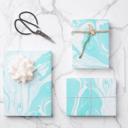 Aqua Blue Abstrakt Marble Geschenkpapier Set (Vorderseite)