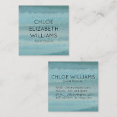 Aqua Blue Abstrakt Wasserfarbe Texturierte Streife Quadratische Visitenkarte (Vorne/Hinten)