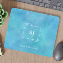 Aqua Blue Abstrakt Watercolor Monogram Mousepad