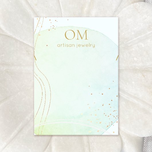 Aqua Blue Abstrakt Watercolor Necklace Visitenkarte