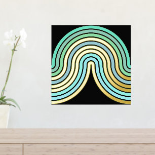 Aqua Blue Abstrakt Wave Lines Art Muster Gold Foliendrucke