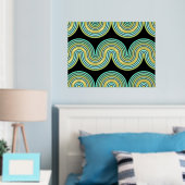 Aqua Blue Abstrakt Wave Lines Art Muster Gold Foliendrucke (In Situ (Schlafzimmer))