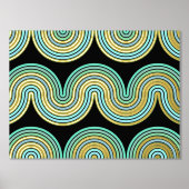 Aqua Blue Abstrakt Wave Lines Art Muster Gold Foliendrucke (Vorderseite)