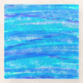 Aqua Blue Abstrakt Waves Glasuntersetzer (Vorderseite)