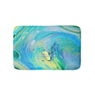 Aqua Blue Acrylic Flow Art Bath Mat Badematte