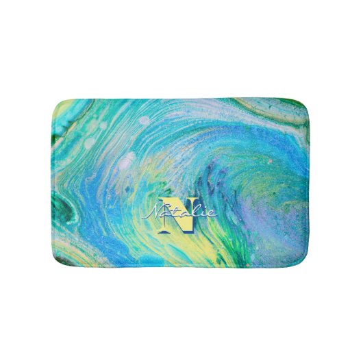 Aqua Blue Acrylic Flow Art Bath Mat Badematte (Vorderseite)