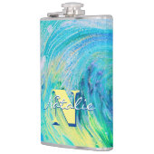 Aqua Blue Acrylic Flow Art Flask Flachmann (Links)