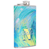 Aqua Blue Acrylic Flow Art Flask Flachmann (Rechts)