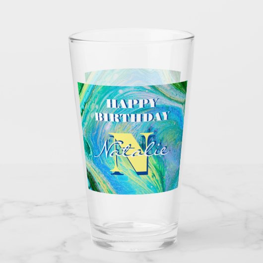 Aqua Blue Acrylic Flow Art Glas (Vorderseite)