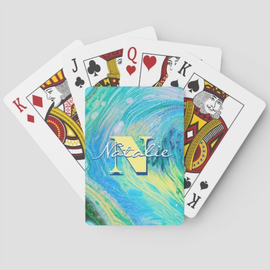 Aqua Blue Acrylic Flow Art Playing Cards Spielkarten (Rückseite)