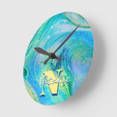 Aqua Blue Acrylic Flow Art Runde Wanduhr (Winkel)
