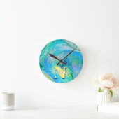 Aqua Blue Acrylic Flow Art Runde Wanduhr (Zuhause)