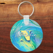 Aqua Blue Acrylic Flow Art Schlüsselanhänger (Vorderseite)