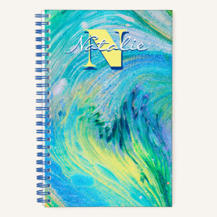 Aqua Blue Acrylic Flow Art Spiral Notebook Notizblock