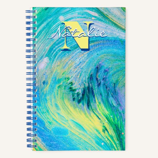 Aqua Blue Acrylic Flow Art Spiral Notebook Notizblock (Vorderseite)