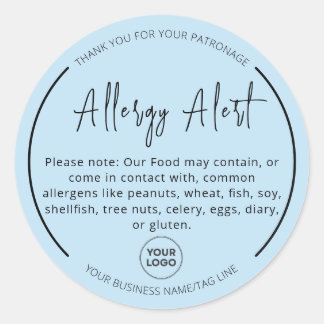 Aqua Blue Allergy Food Warning Round Aufkleber