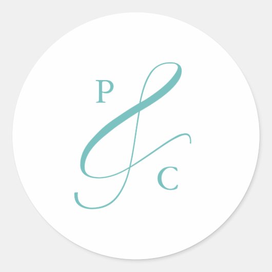 Aqua Blue Ampersand Monogram Envelope Seals Runder Aufkleber (Vorderseite)