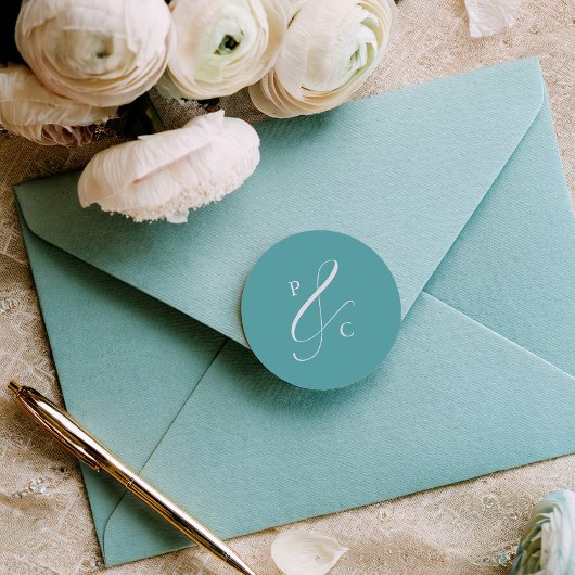Aqua Blue Ampersand Monogram Envelope Seals Runder Aufkleber