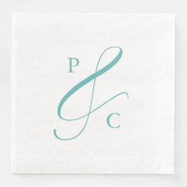Aqua Blue Ampersand Monogram Paper Dinner Napkins Serviette