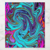 Aqua Blue and Black Groovy Abstract Retro Art Weinetikett (Einzelnes Label)