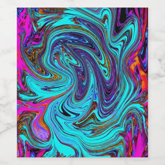 Aqua Blue and Black Groovy Abstract Retro Art Weinetikett (Einzelnes Label)