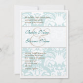 Aqua Blue and Brown Damask Hochzeitsempfehlung Einladung (Vorderseite)