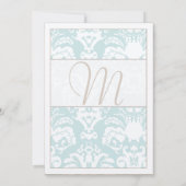 Aqua Blue and Brown Damask Hochzeitsempfehlung Einladung (Rückseite)