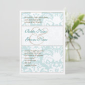 Aqua Blue and Brown Damask Hochzeitsempfehlung Einladung (Stehend Vorderseite)