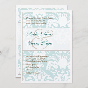Aqua Blue and Brown Damask Hochzeitsempfehlung Einladung