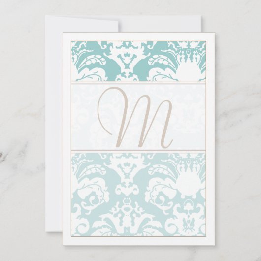 Aqua Blue and Brown Damask Hochzeitsempfehlung Einladung (Rückseite)