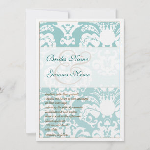 Aqua Blue and Brown Damask Hochzeitsempfehlung Einladung
