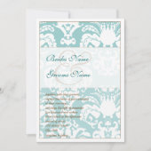 Aqua Blue and Brown Damask Hochzeitsempfehlung Einladung (Vorderseite)