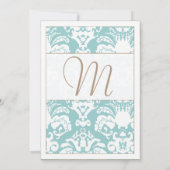 Aqua Blue and Brown Damask Hochzeitsempfehlung Einladung (Rückseite)