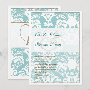 Aqua Blue and Brown Damask Hochzeitsempfehlung Einladung