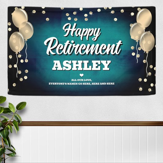 Aqua Blue and Gold Happy Retirement  Banner