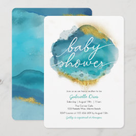 Aqua Blue and gold Ocean Baby Showeinladung Einladung
