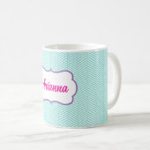 Aqua Blue and Lavender Purple Chevron Name Kaffeetasse (VorderseiteRechts)