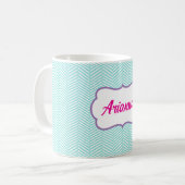 Aqua Blue and Lavender Purple Chevron Name Kaffeetasse (Vorderseite Links)
