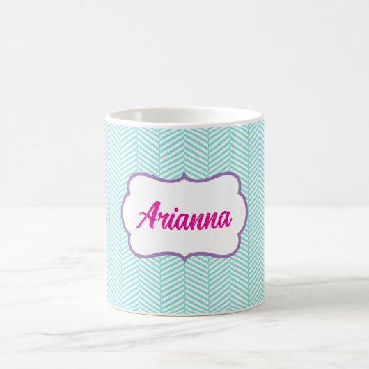Aqua Blue and Lavender Purple Chevron Name Kaffeetasse (Mittel)