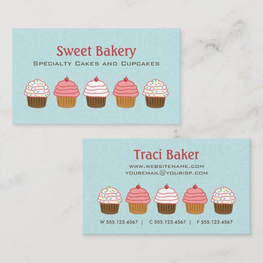 Aqua Blue and Pink Cupcake Niedlich Bäckerei Visitenkarte (Vorne/Hinten)
