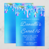 Aqua Blue and Pink Liquid Tropfen Sweet 16 Einladung (Vorne/Hinten)