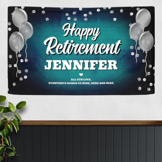 Aqua Blue and Silver Happy Retirement  Banner