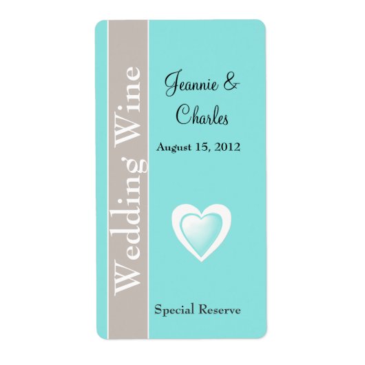 Aqua Blue and Taupe Wedding Mini Weinkarte (Vorne)