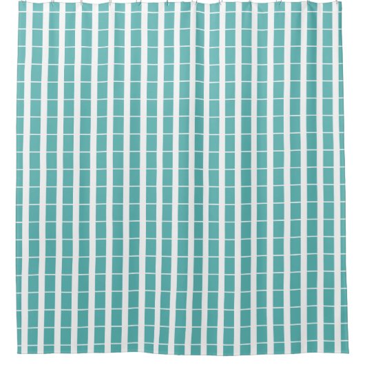 Aqua Blue and White Grid Duschvorhang (Vorderseite)