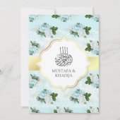 Aqua Blue and White Roses Floral muslimische Hochz Einladung (Vorderseite)