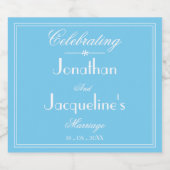 Aqua Blue and White Simple Chic Script Wedding Schaumweinetikett (Einzelnes Label)
