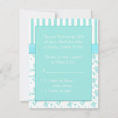 Aqua Blue and White Strip Floral RSVP Card (Rückseite)