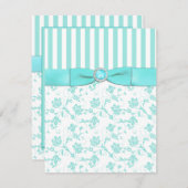 Aqua Blue and White Strip Floral RSVP Card (Vorne/Hinten)
